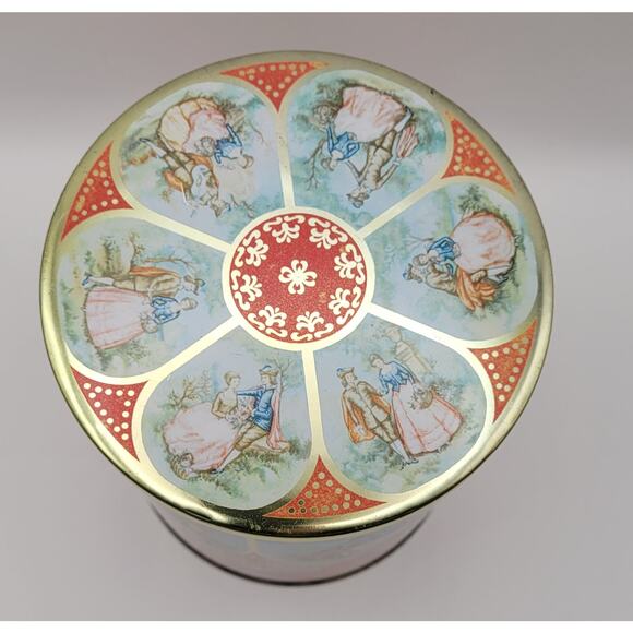 Mid Century Vintage Container / Red Gold Decorative Candy Tin / Made In England - Picture 2 of 16